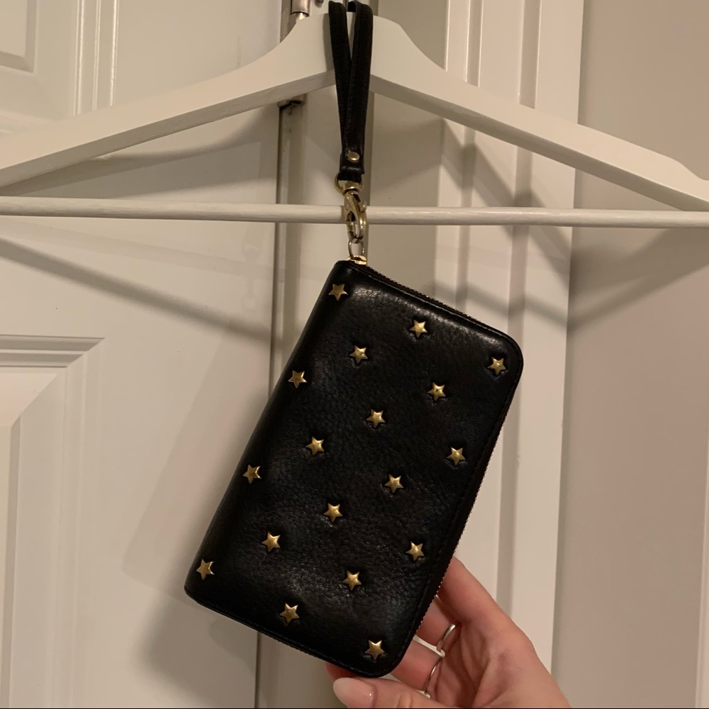 Fossil Black Wristlet Clutch with Gold Star Studs